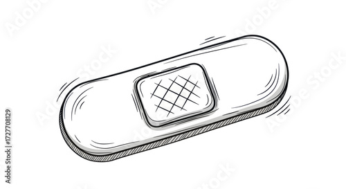 Hand-drawn Illustration of a Simple Adhesive Bandage.