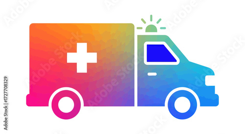Colorful Ambulance Icon with Medical Cross Symbol.
