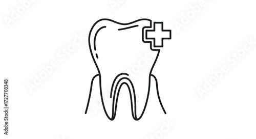 Tooth with Plus Sign: Dental Health and Medical Care Icon.