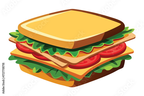 Cartoon sandwich shows a three layer construction with fresh salad and tomato slices