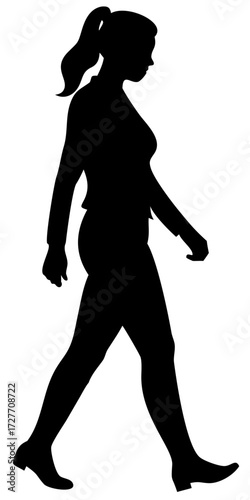 Woman walking side view silhouette simple isolated PNG vector illustration for digital design and creative projects