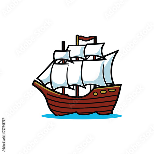 Wooden sailing ship model isolated on white background