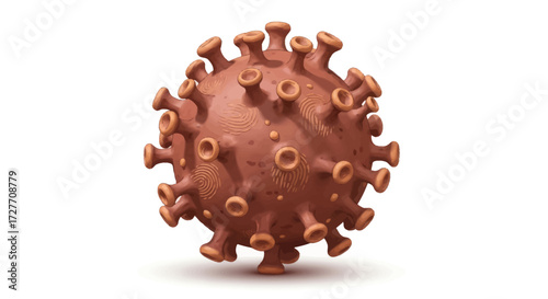 Detailed Illustration of a Brown Coronavirus Particle.