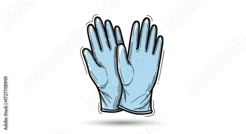 Pair of light blue disposable medical examination gloves.