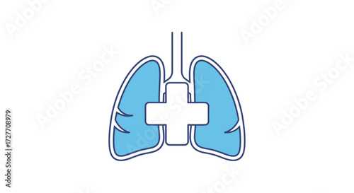 Stylized Blue and White Medical Lungs with Cross Symbol.