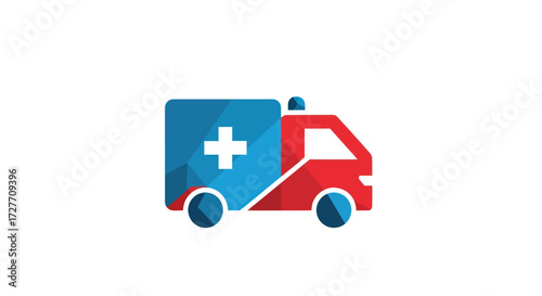Modern Ambulance Icon with Red and Blue Geometric Design.