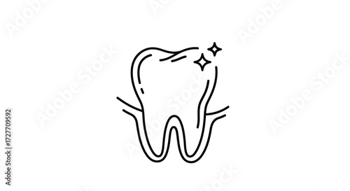 Shiny Clean Tooth Icon with Healthy Gums and Sparkles.