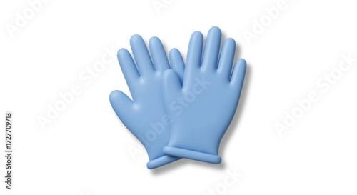 Pair of light blue disposable protective medical gloves.
