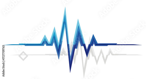 Blue and Teal Abstract Waveform Graphic with Sharp Peaks and Echo.