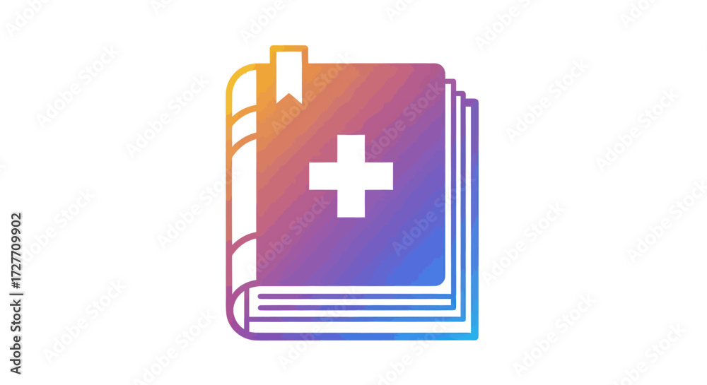 Obraz premium Medical Handbook with Cross Symbol and Bookmark.
