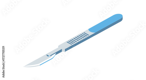 Isometric Illustration of a Surgical Scalpel with Blue Handle.