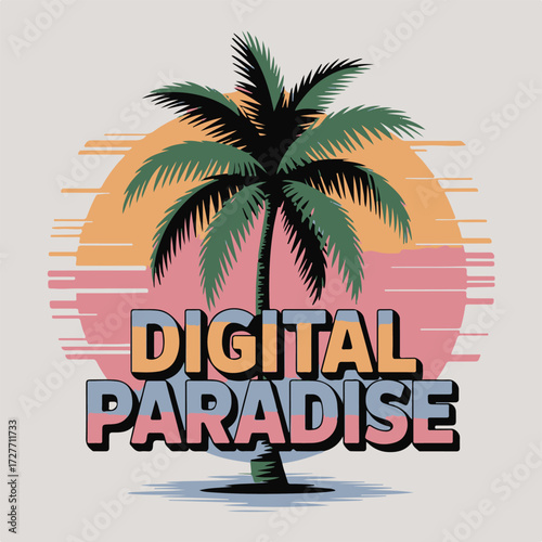 Wallpaper Mural Bold typographic palm tree design with futuristic glitch grid effect and vibrant color accents Torontodigital.ca