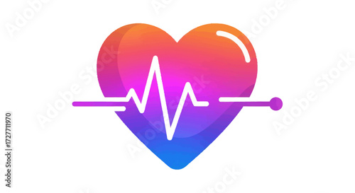 Colorful Heart with White Heartbeat Line Illustration.
