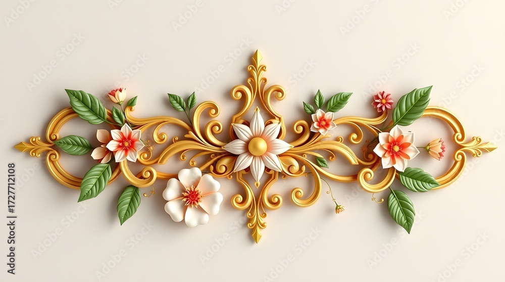 Naklejka premium Elegant White 3D Floral Ornaments | Luxury Decorative Baroque Style Pattern for Interior Design and Architectural Decoration part-2