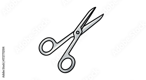 Hand-drawn illustration of a pair of open silver scissors.