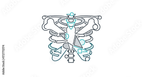 Stylized Ribcage and Crossbones Illustration with Teal Accents.