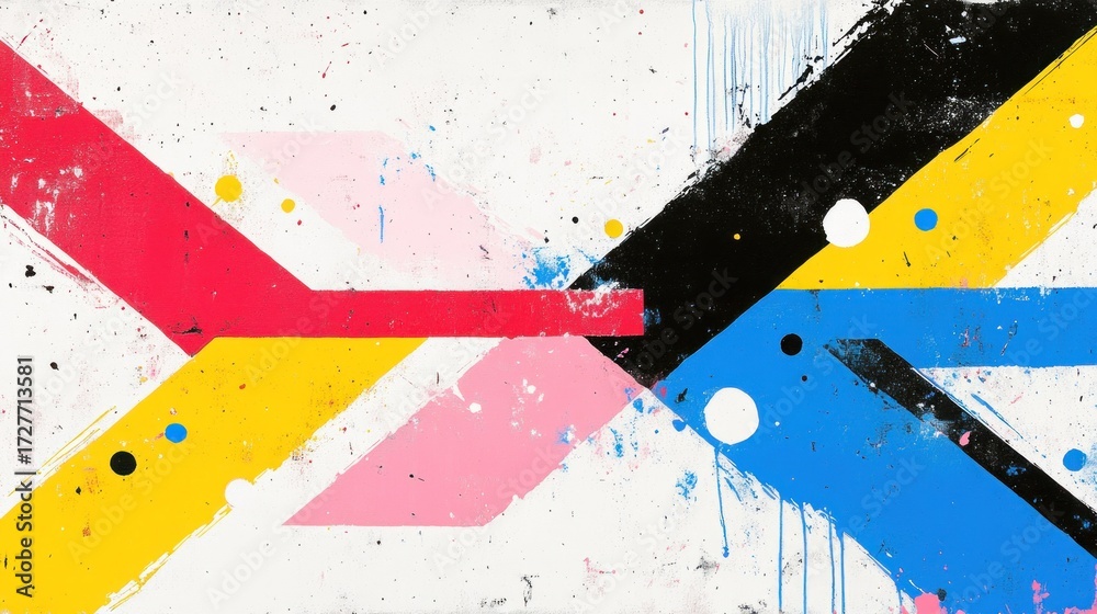 Naklejka premium Abstract colorful paint strokes dynamic geometric composition modern art background