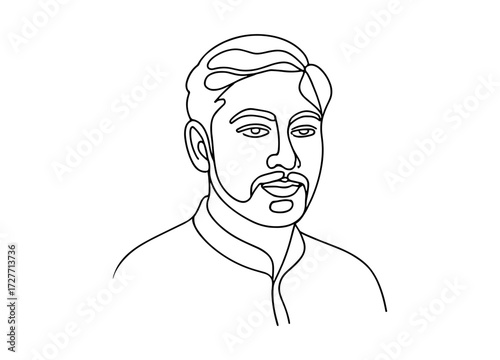 Minimalist one line art of a man's face in black and white