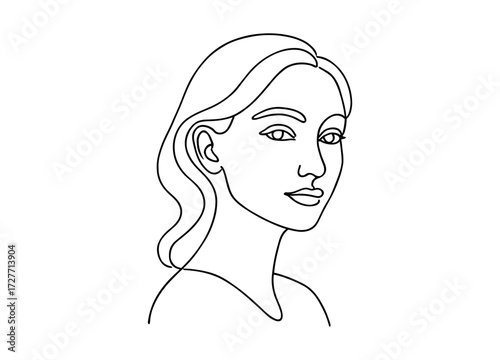 Elegant one line art portrait of a woman looking sideways in a minimalist style
