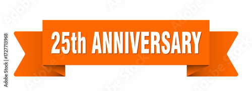 25th anniversary ribbon isolated on transparent background. 25th anniversary ribbon