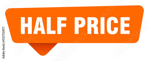 half price sticker. half price orange sign isolated on transpatent background