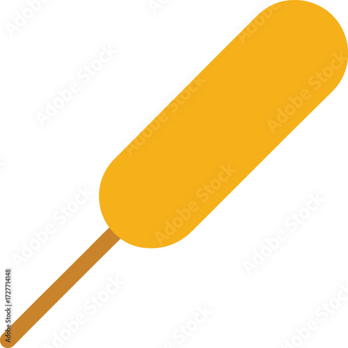 Corn dog with mustard drizzle, isolated on white background