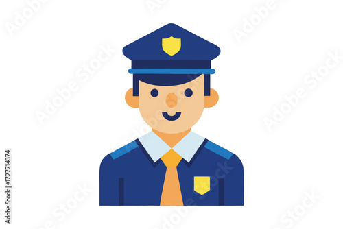 Smiling officer wears his police uniform with pride and authority, featuring minimalist style