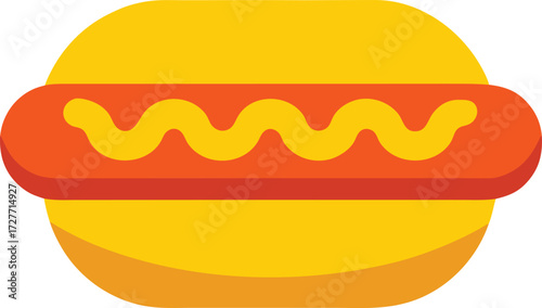 Stylized illustration of a hot dog with mustard on a bun, isolated on a white background