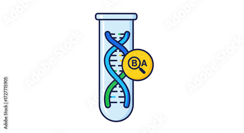 DNA Test Tube with BA Label and Magnifying Glass.