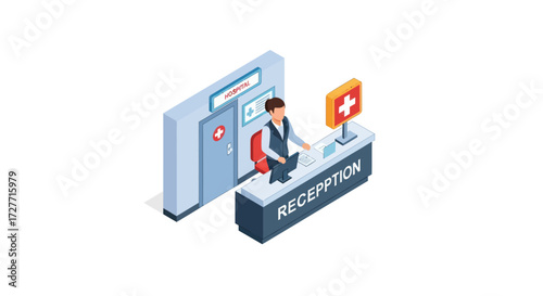 Medical Receptionist at a Hospital Information Desk.