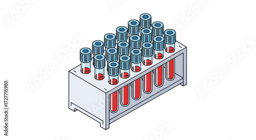 Illustration of medical test tube rack holding blood samples.