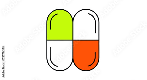 Colorful Medical Capsules Illustration with Distinct Halves.