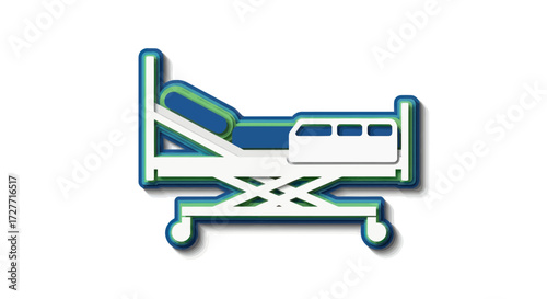 Stylized graphic icon of an adjustable hospital bed with a raised head and side rail.