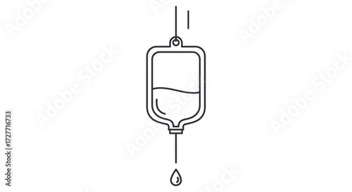 Simple Outline Illustration of Intravenous Drip Bag with Fluid.