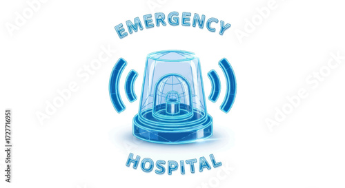 Blue Emergency Hospital Beacon with Sound Waves Illustration.