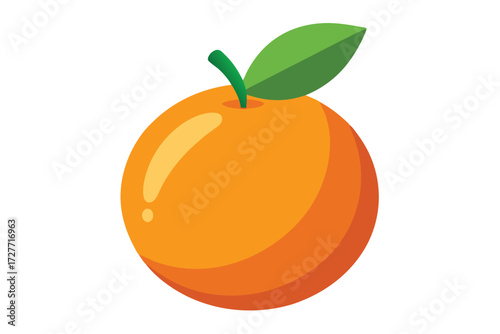 Fresh orange fruit with green leaf is shining brightly on a white background