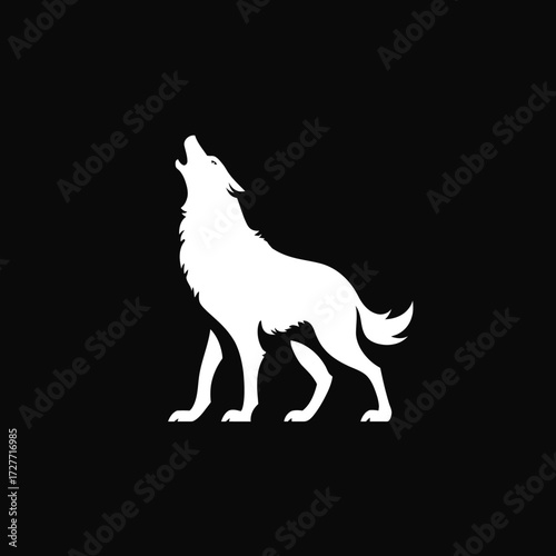 Simple white silhouette of a wolf howling