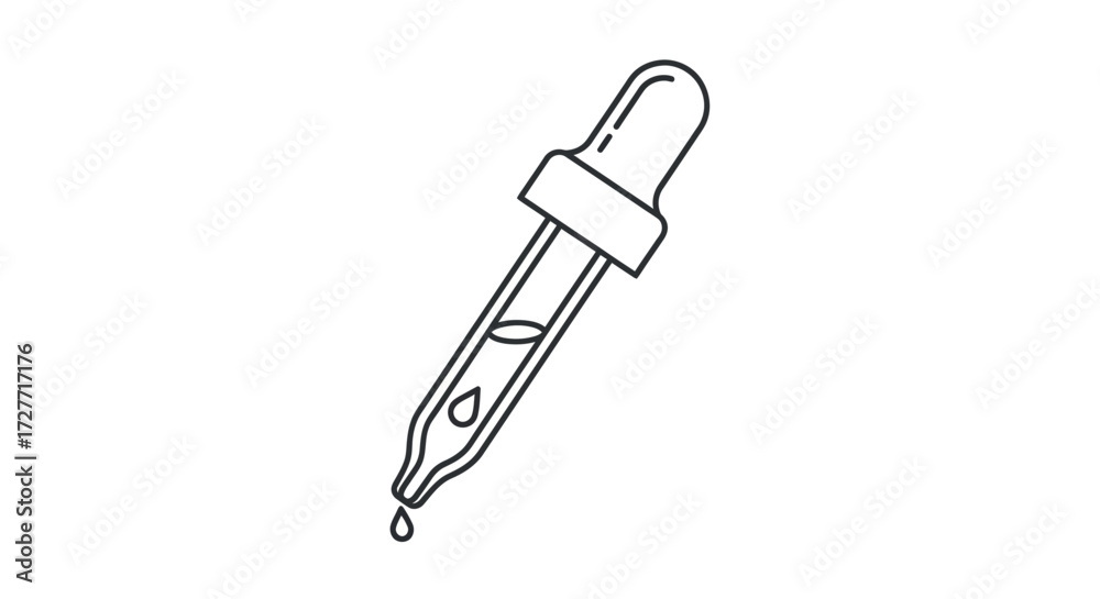 Fototapeta premium Simple Outline of a Dropper Pipette with Droplet.