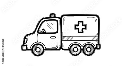 Hand-drawn Sketch of an Emergency Ambulance Vehicle.