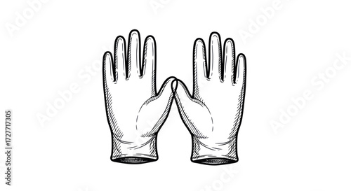 Pair of white medical gloves forming the letter W.