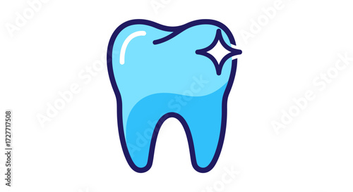 Bright Blue Cartoon Tooth Icon with Sparkling Highlight.