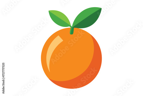 One vibrant orange with green leaves stands alone against a bright white background
