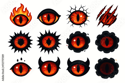 Fiery and mysterious red monster eyes with unique designs and patterns