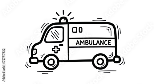 Wallpaper Mural Simple Black and White Hand-Drawn Ambulance Illustration. Torontodigital.ca