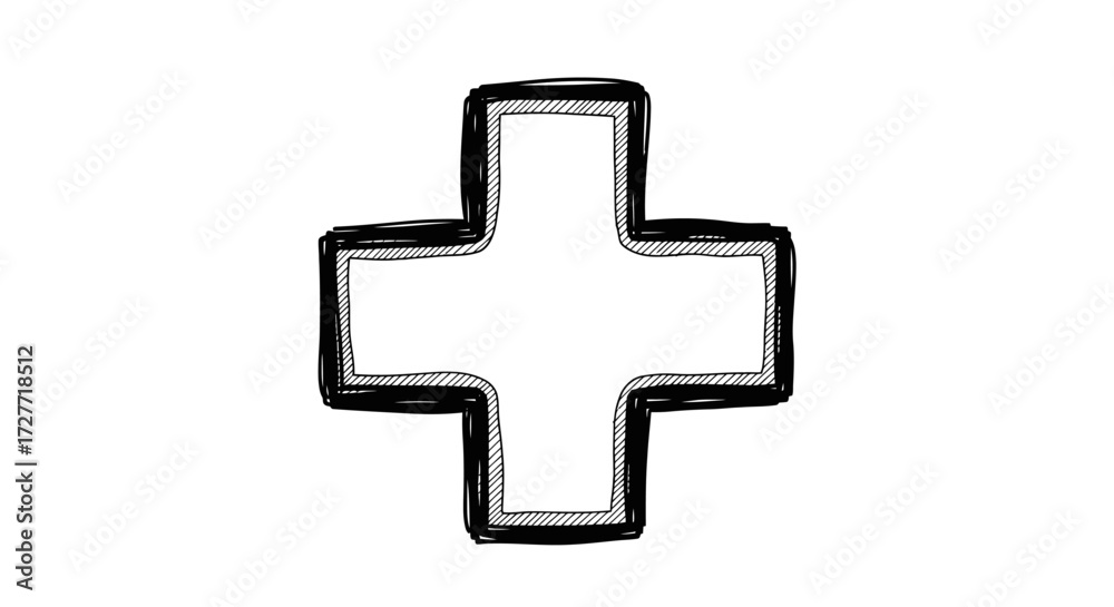 Obraz premium Hand-drawn Black Outline Plus Sign Symbol.