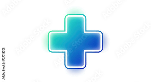 Illuminated Blue and Green Medical Cross Symbol.
