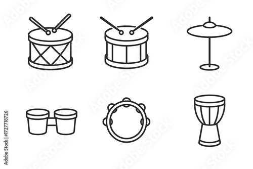 Outline icons of various musical percussion instruments