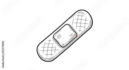 Hand-drawn sketch of a medical adhesive bandage with a gauze pad.