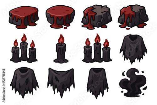 Spooky gothic candles and cloaks with melting wax and dripping blood effect