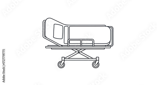 Outline drawing of a hospital medical stretcher gurney with wheels.